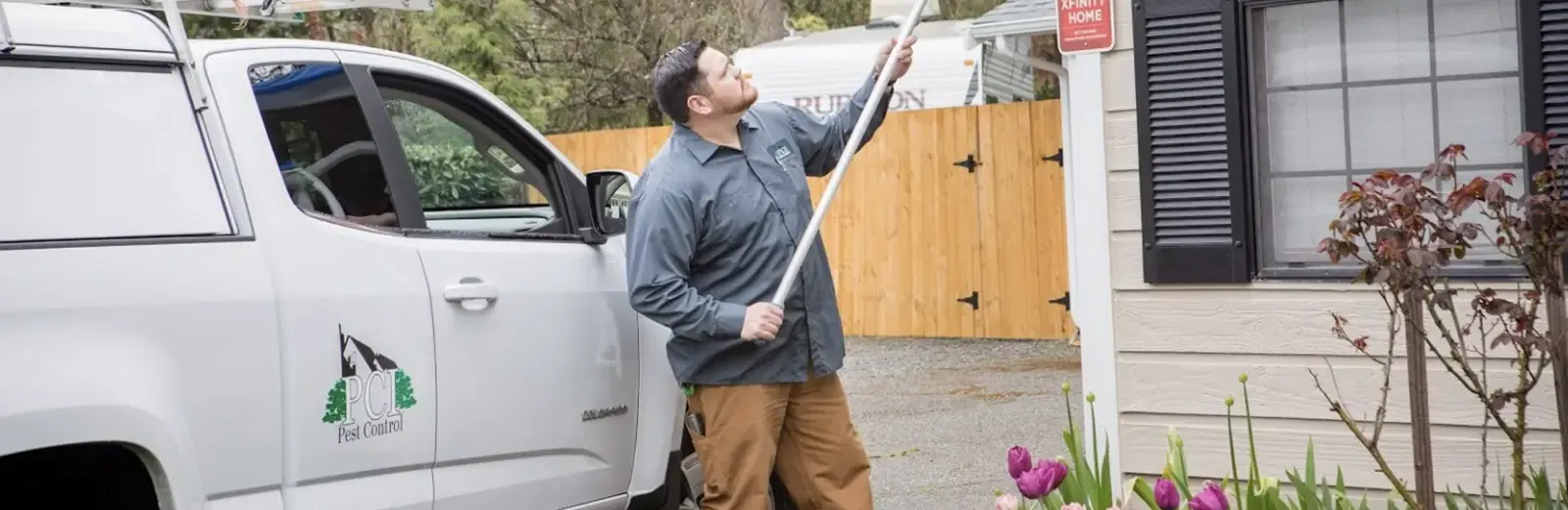 Tech sweeping exterior of home